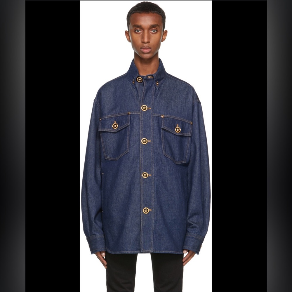 Men’s VERSACE Indigo denim Medusa-button shirt
